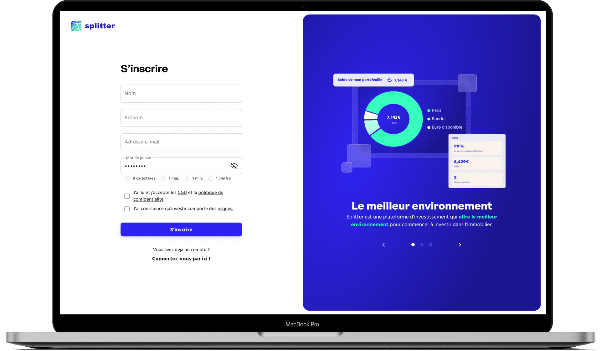 Page de création du compte